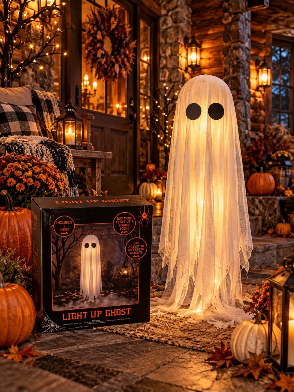 Light Up Ghost Halloween Decoration - White -